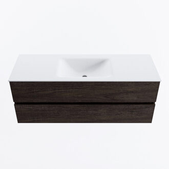 Mondiaz VICA 130cm badmeubel onderkast Dark Brown 2 lades. Wastafel CLOUD midden 1 kraangat, kleur Talc.