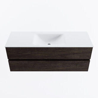 Mondiaz VICA 130cm badmeubel onderkast Dark Brown 2 lades. Wastafel CLOUD midden zonder kraangat, kleur Talc.