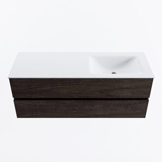 Mondiaz VICA 130cm badmeubel onderkast Dark Brown 2 lades. Wastafel CLOUD rechts 1 kraangat, kleur Talc.