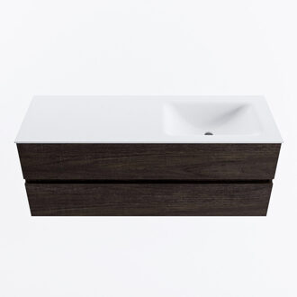 Mondiaz VICA 130cm badmeubel onderkast Dark Brown 2 lades. Wastafel CLOUD rechts zonder kraangat, kleur Talc.
