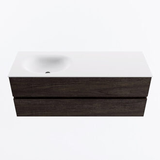 Mondiaz VICA 130cm badmeubel onderkast Dark Brown 2 lades. Wastafel MOON links 1 kraangat, kleur Talc.