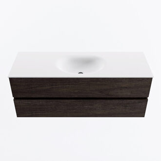 Mondiaz VICA 130cm badmeubel onderkast Dark Brown 2 lades. Wastafel MOON midden 1 kraangat, kleur Talc.