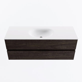 Mondiaz VICA 130cm badmeubel onderkast Dark Brown 2 lades. Wastafel MOON midden zonder kraangat, kleur Talc.