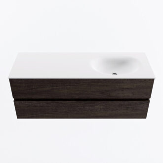 Mondiaz VICA 130cm badmeubel onderkast Dark Brown 2 lades. Wastafel MOON rechts 1 kraangat, kleur Talc.