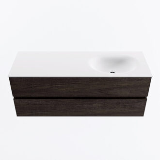Mondiaz VICA 130cm badmeubel onderkast Dark Brown 2 lades. Wastafel MOON rechts zonder kraangat, kleur Talc.