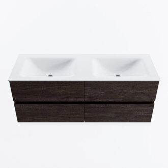Mondiaz VICA 130cm badmeubel onderkast Dark Brown 4 lades. Wastafel CLOUD dubbel 2 kraangaten, kleur Talc.