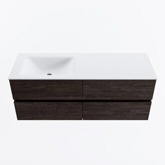 Mondiaz VICA 130cm badmeubel onderkast Dark Brown 4 lades. Wastafel CLOUD links 1 kraangat, kleur Talc.