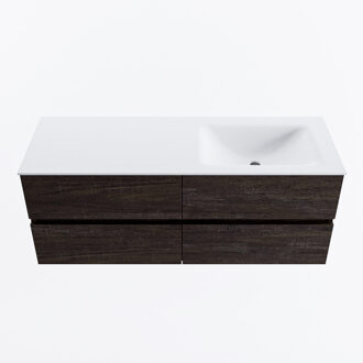 Mondiaz VICA 130cm badmeubel onderkast Dark Brown 4 lades. Wastafel CLOUD rechts 1 kraangat, kleur Talc.