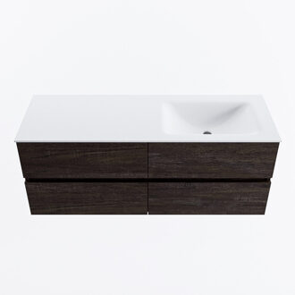 Mondiaz VICA 130cm badmeubel onderkast Dark Brown 4 lades. Wastafel CLOUD rechts zonder kraangat, kleur Talc.