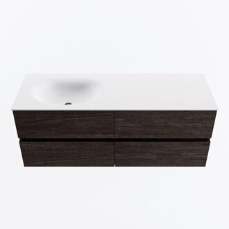 Mondiaz VICA 130cm badmeubel onderkast Dark Brown 4 lades. Wastafel MOON links 1 kraangat, kleur Talc.