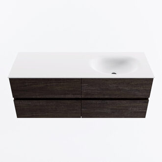 Mondiaz VICA 130cm badmeubel onderkast Dark Brown 4 lades. Wastafel MOON rechts 1 kraangat, kleur Talc.