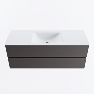 Mondiaz VICA 130cm badmeubel onderkast Dark Grey 2 lades. Wastafel CLOUD midden zonder kraangat, kleur Talc.