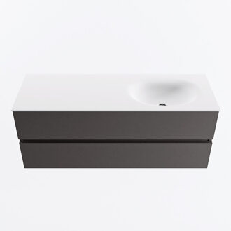 Mondiaz VICA 130cm badmeubel onderkast Dark Grey 2 lades. Wastafel MOON rechts 1 kraangat, kleur Talc.