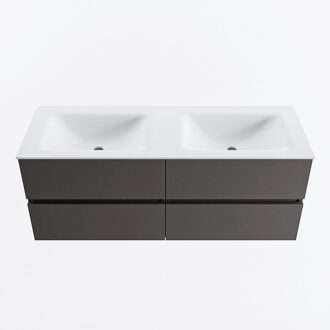 Mondiaz VICA 130cm badmeubel onderkast Dark Grey 4 lades. Wastafel CLOUD dubbel zonder kraangat, kleur Talc.