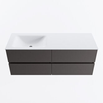 Mondiaz VICA 130cm badmeubel onderkast Dark Grey 4 lades. Wastafel CLOUD links zonder kraangat, kleur Talc.