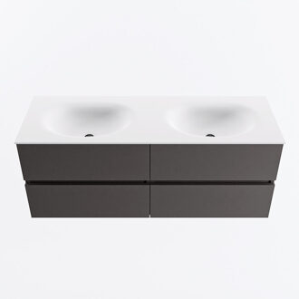 Mondiaz VICA 130cm badmeubel onderkast Dark Grey 4 lades. Wastafel MOON dubbel 2 kraangaten, kleur Talc.