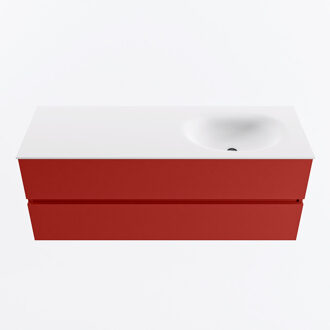 Mondiaz VICA 130cm badmeubel onderkast Fire 2 lades. Wastafel MOON rechts zonder kraangat, kleur Talc.