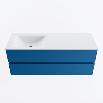 Mondiaz VICA 130cm badmeubel onderkast Jeans 2 lades. Wastafel CLOUD links 1 kraangat, kleur Talc.