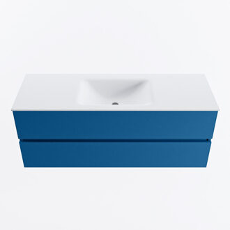 Mondiaz VICA 130cm badmeubel onderkast Jeans 2 lades. Wastafel CLOUD midden 1 kraangat, kleur Talc.