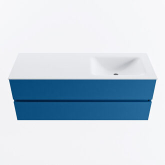 Mondiaz VICA 130cm badmeubel onderkast Jeans 2 lades. Wastafel CLOUD rechts 1 kraangat, kleur Talc.