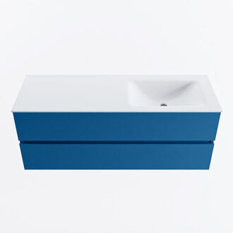 Mondiaz VICA 130cm badmeubel onderkast Jeans 2 lades. Wastafel CLOUD rechts zonder kraangat, kleur Talc.