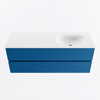 Mondiaz VICA 130cm badmeubel onderkast Jeans 2 lades. Wastafel MOON rechts 1 kraangat, kleur Talc.