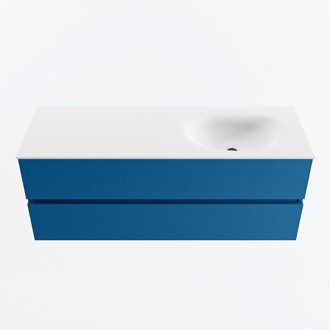 Mondiaz VICA 130cm badmeubel onderkast Jeans 2 lades. Wastafel MOON rechts zonder kraangat, kleur Talc.