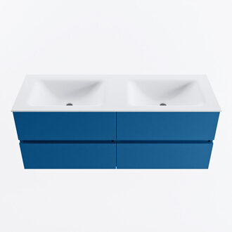 Mondiaz VICA 130cm badmeubel onderkast Jeans 4 lades. Wastafel CLOUD dubbel 2 kraangaten, kleur Talc.