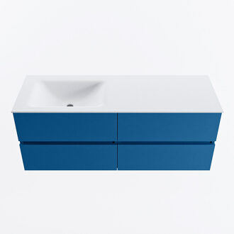 Mondiaz VICA 130cm badmeubel onderkast Jeans 4 lades. Wastafel CLOUD links 1 kraangat, kleur Talc.