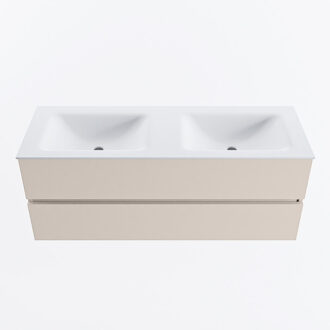 Mondiaz VICA 130cm badmeubel onderkast Linen 2 lades. Wastafel CLOUD dubbel zonder kraangat, kleur Talc.