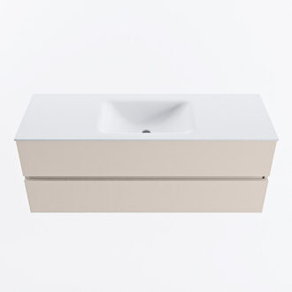 Mondiaz VICA 130cm badmeubel onderkast Linen 2 lades. Wastafel CLOUD midden 1 kraangat, kleur Talc.