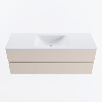 Mondiaz VICA 130cm badmeubel onderkast Linen 2 lades. Wastafel CLOUD midden zonder kraangat, kleur Talc.