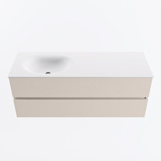 Mondiaz VICA 130cm badmeubel onderkast Linen 2 lades. Wastafel MOON links 1 kraangat, kleur Talc.