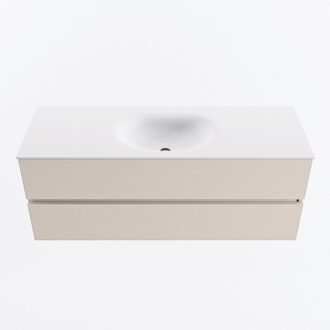 Mondiaz VICA 130cm badmeubel onderkast Linen 2 lades. Wastafel MOON midden 1 kraangat, kleur Talc.