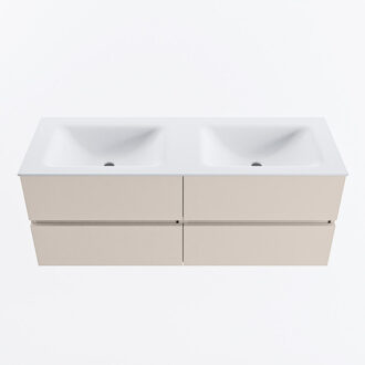 Mondiaz VICA 130cm badmeubel onderkast Linen 4 lades. Wastafel CLOUD dubbel 2 kraangaten, kleur Talc.