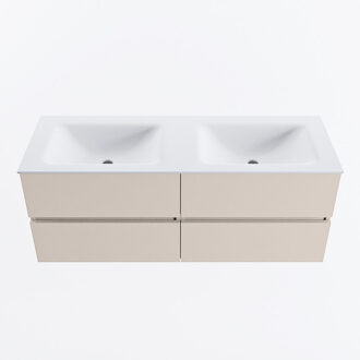 Mondiaz VICA 130cm badmeubel onderkast Linen 4 lades. Wastafel CLOUD dubbel zonder kraangat, kleur Talc.