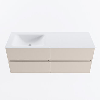 Mondiaz VICA 130cm badmeubel onderkast Linen 4 lades. Wastafel CLOUD links 1 kraangat, kleur Talc.