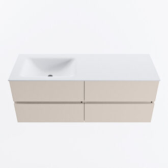 Mondiaz VICA 130cm badmeubel onderkast Linen 4 lades. Wastafel CLOUD links zonder kraangat, kleur Talc.