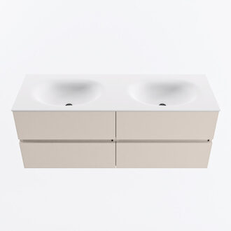 Mondiaz VICA 130cm badmeubel onderkast Linen 4 lades. Wastafel MOON dubbel 2 kraangaten, kleur Talc.