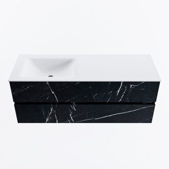 Mondiaz VICA 130cm badmeubel onderkast Marquina 2 lades. Wastafel CLOUD links zonder kraangat, kleur Talc.