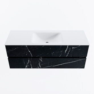 Mondiaz VICA 130cm badmeubel onderkast Marquina 2 lades. Wastafel CLOUD midden 1 kraangat, kleur Talc.