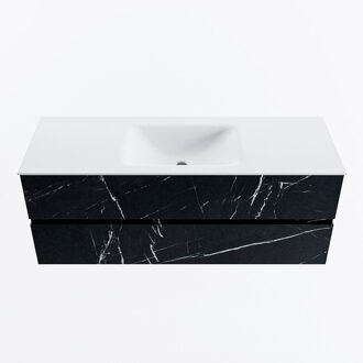 Mondiaz VICA 130cm badmeubel onderkast Marquina 2 lades. Wastafel CLOUD midden zonder kraangat, kleur Talc.