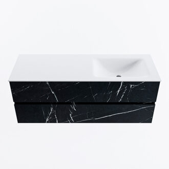 Mondiaz VICA 130cm badmeubel onderkast Marquina 2 lades. Wastafel CLOUD rechts zonder kraangat, kleur Talc.