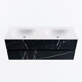 Mondiaz VICA 130cm badmeubel onderkast Marquina 2 lades. Wastafel MOON dubbel 2 kraangaten, kleur Talc.