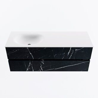 Mondiaz VICA 130cm badmeubel onderkast Marquina 2 lades. Wastafel MOON links zonder kraangat, kleur Talc.