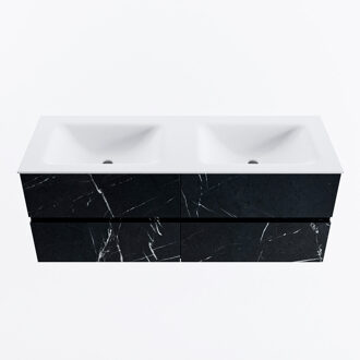 Mondiaz VICA 130cm badmeubel onderkast Marquina 4 lades. Wastafel CLOUD dubbel zonder kraangat, kleur Talc.