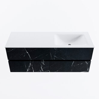 Mondiaz VICA 130cm badmeubel onderkast Marquina 4 lades. Wastafel CLOUD rechts zonder kraangat, kleur Talc.