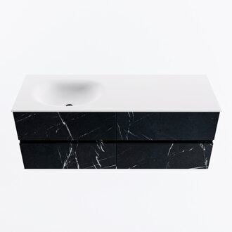 Mondiaz VICA 130cm badmeubel onderkast Marquina 4 lades. Wastafel MOON links 1 kraangat, kleur Talc.