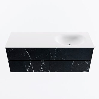 Mondiaz VICA 130cm badmeubel onderkast Marquina 4 lades. Wastafel MOON rechts 1 kraangat, kleur Talc.