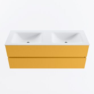 Mondiaz VICA 130cm badmeubel onderkast Ocher 2 lades. Wastafel CLOUD dubbel 2 kraangaten, kleur Talc.